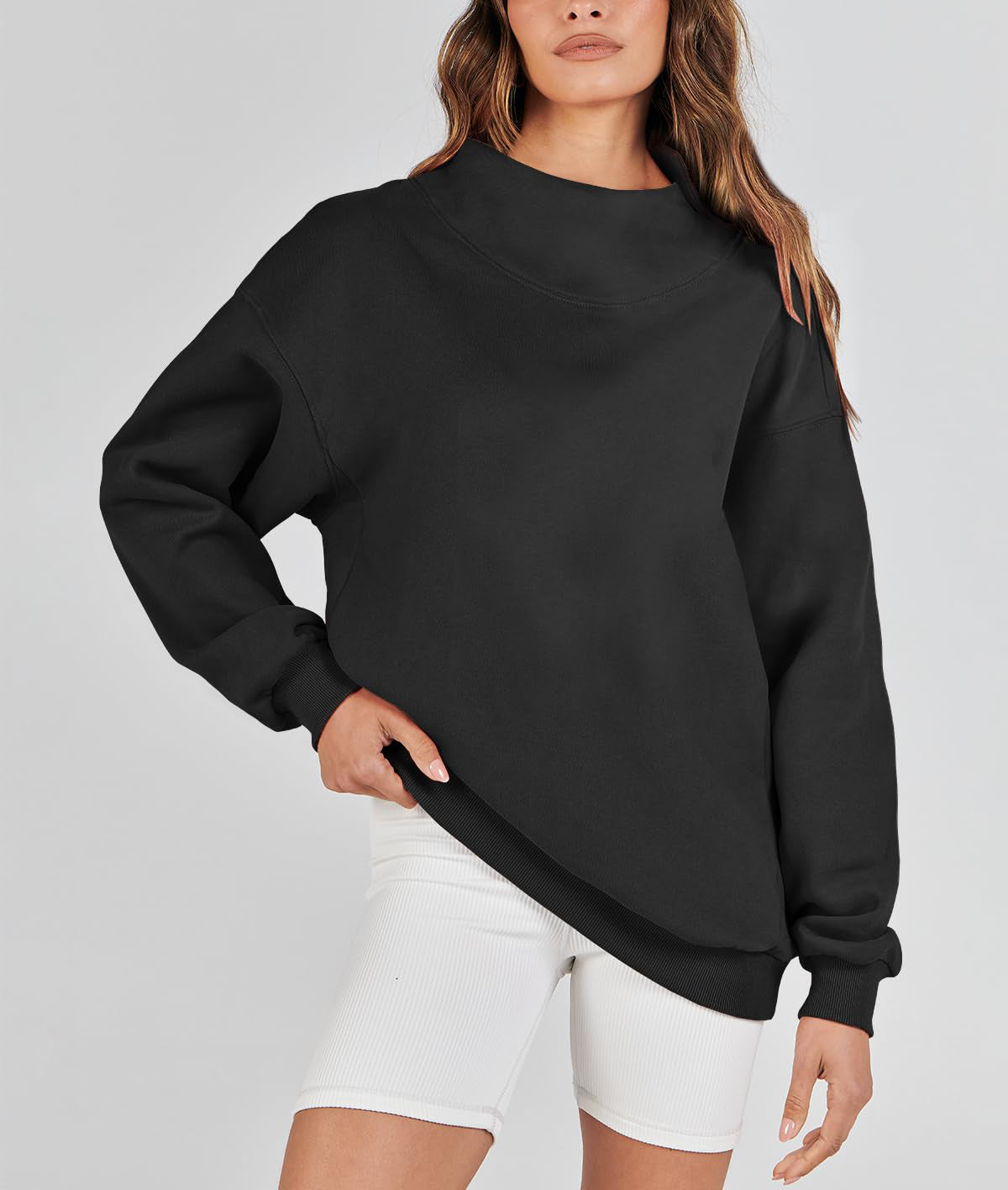 Women's Slit Mock Neck Oversized Sweatshirt (Buy 2, Get Free Shipping)