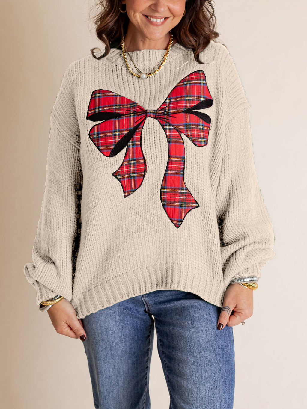 Women's Plaid Bow Sweater (Buy 2, Get Free Shipping)