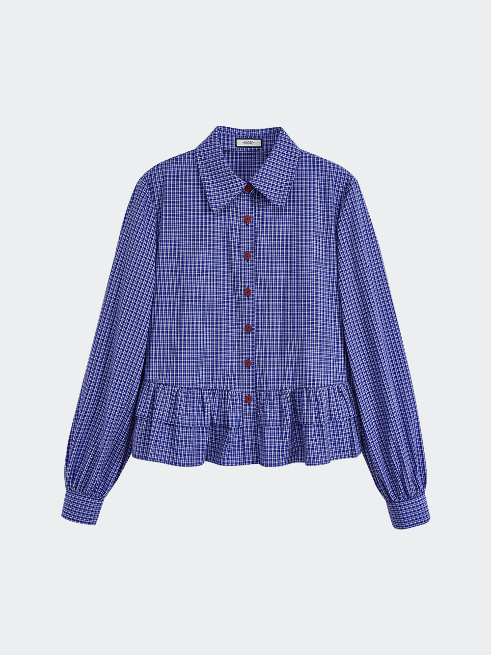 Blue Plaid Ruffle Blouse