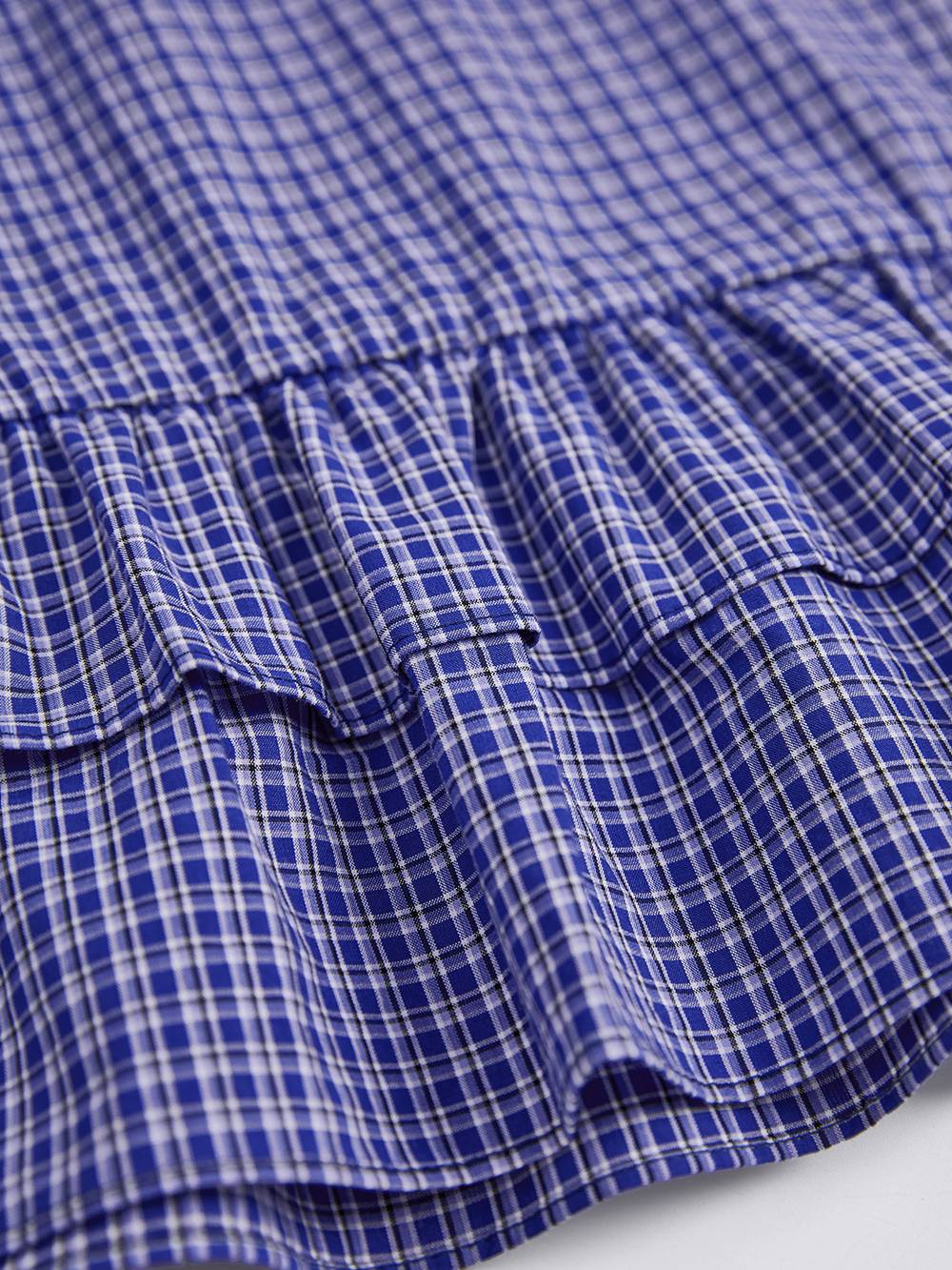 Blue Plaid Ruffle Blouse