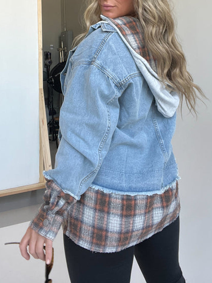 Plaid Hooded Denim Jacket (Buy 2 Get Free Shipping)