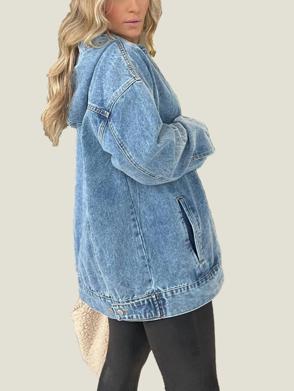Denim Hooded Sweatshirt with Front Pockets (Buy 2 Get Free Shipping)