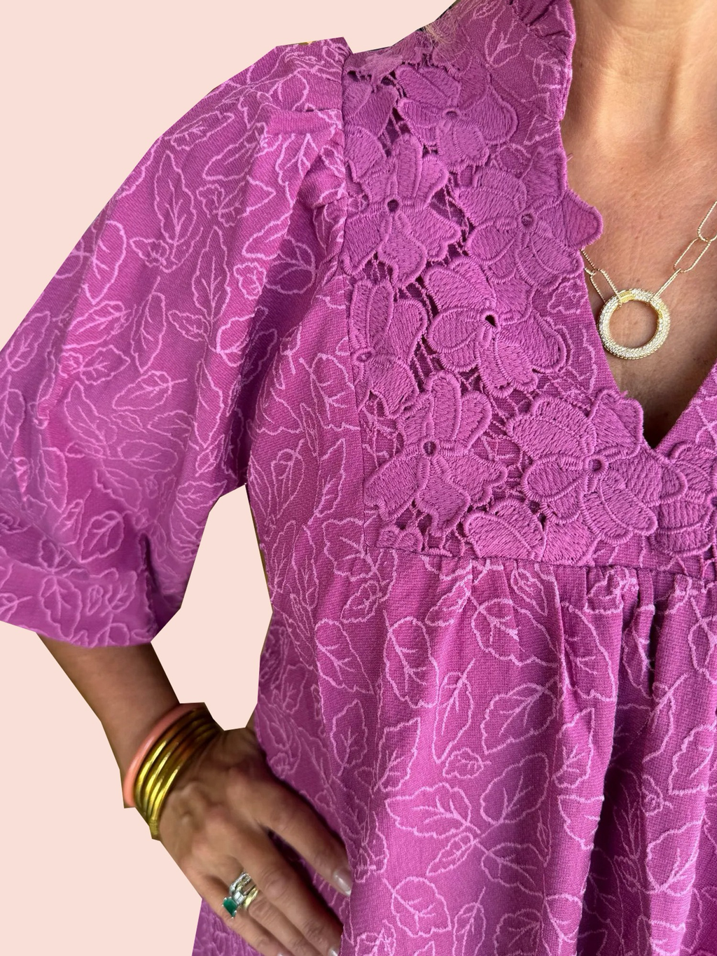 Women's Puff Sleeve Leaf Jacquard Mini Dress (Buy 2, Get Free Shipping)