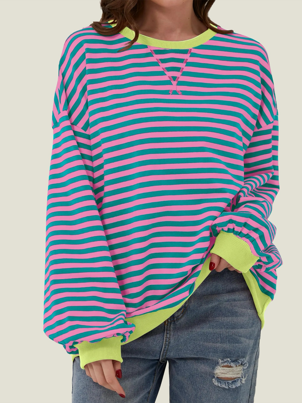 Women's Oversized Striped Long Sleeve Pullover (Buy 2 Get Free Shipping)