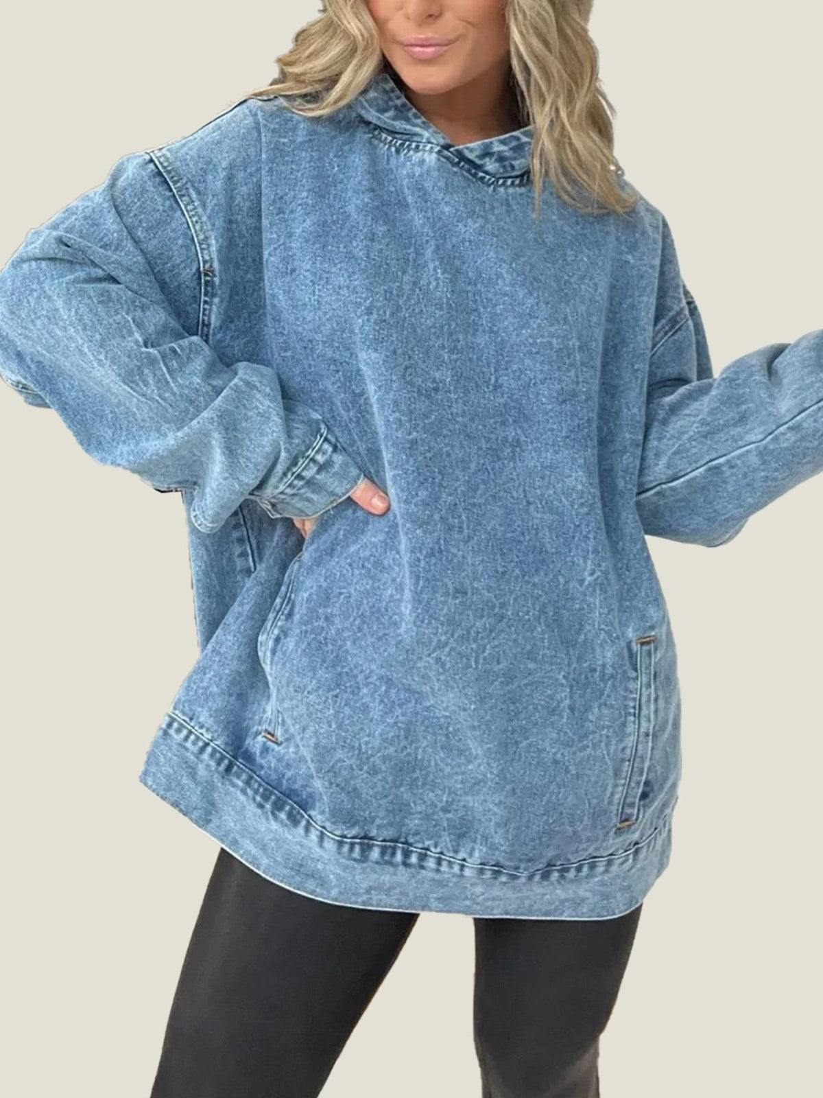 Denim Hooded Sweatshirt with Front Pockets (Buy 2 Get Free Shipping)