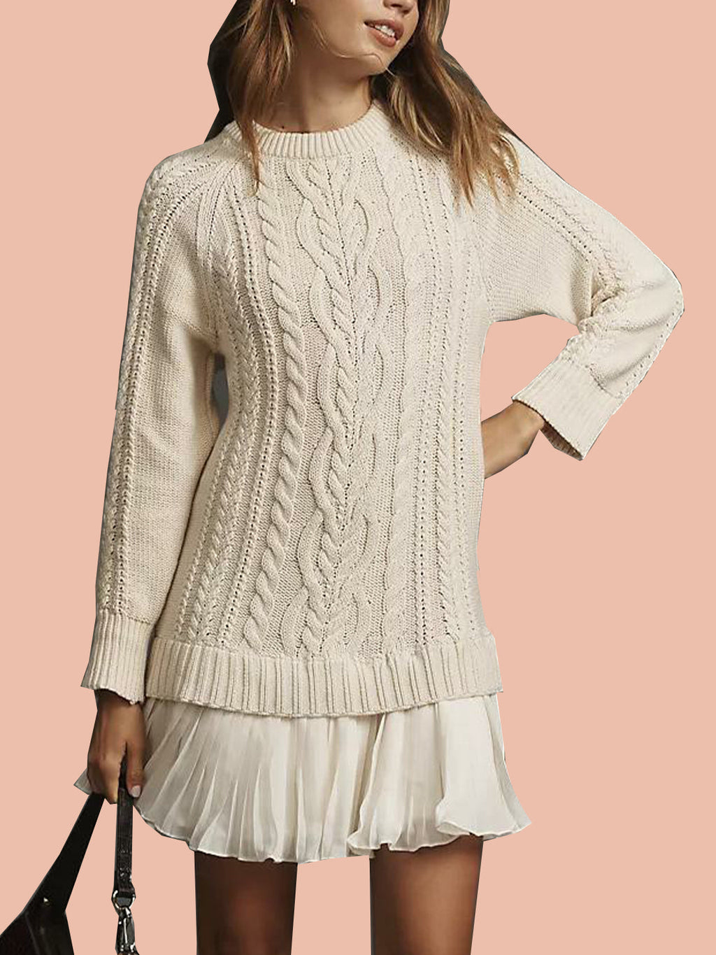 Women's Crewneck Cable Knit Sweater Mini Dress (Free Shipping on Orders of 2+)