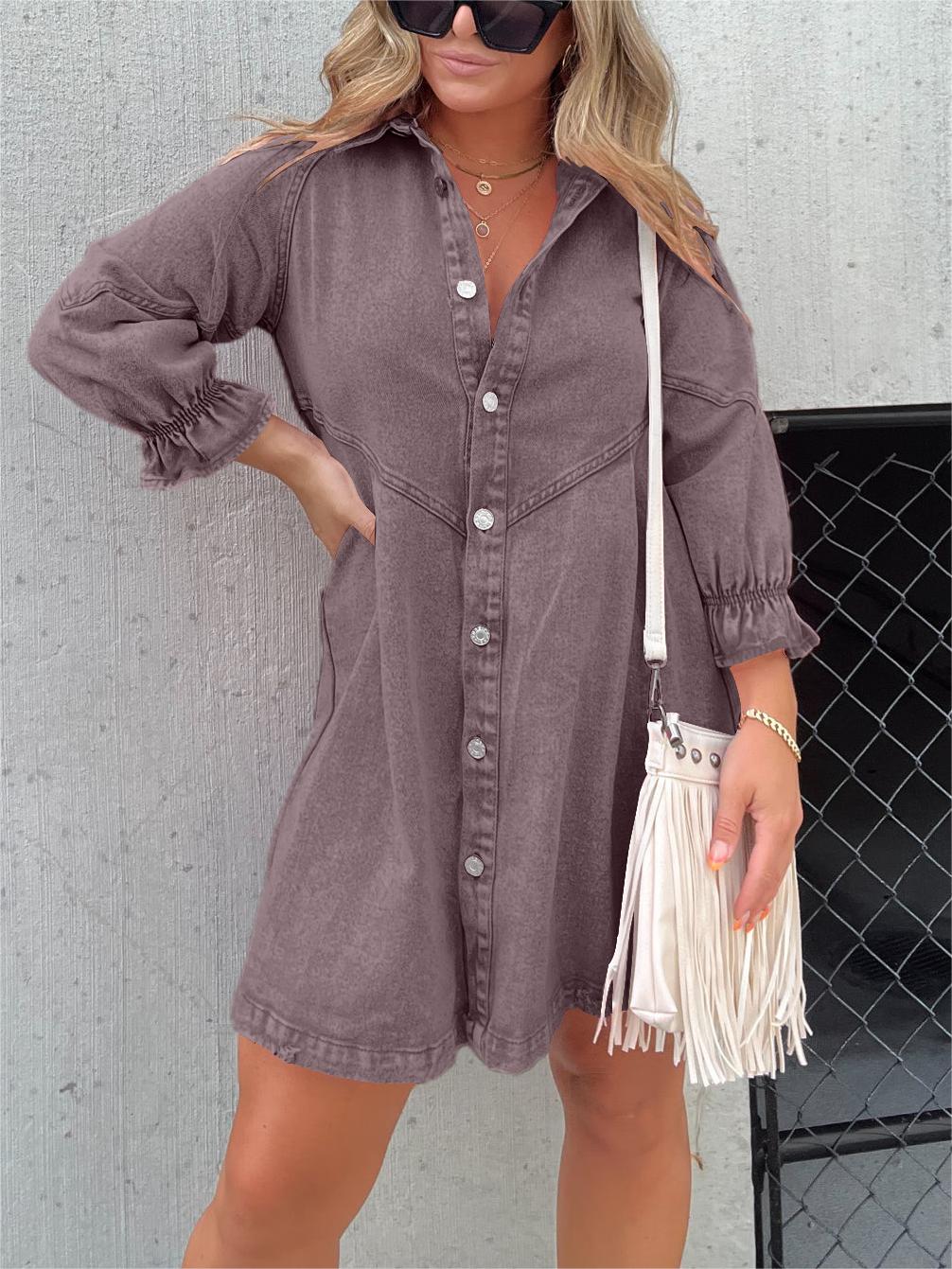 Women's Washed Denim Puff Sleeve Dress (Buy 2, Get Free Shipping)