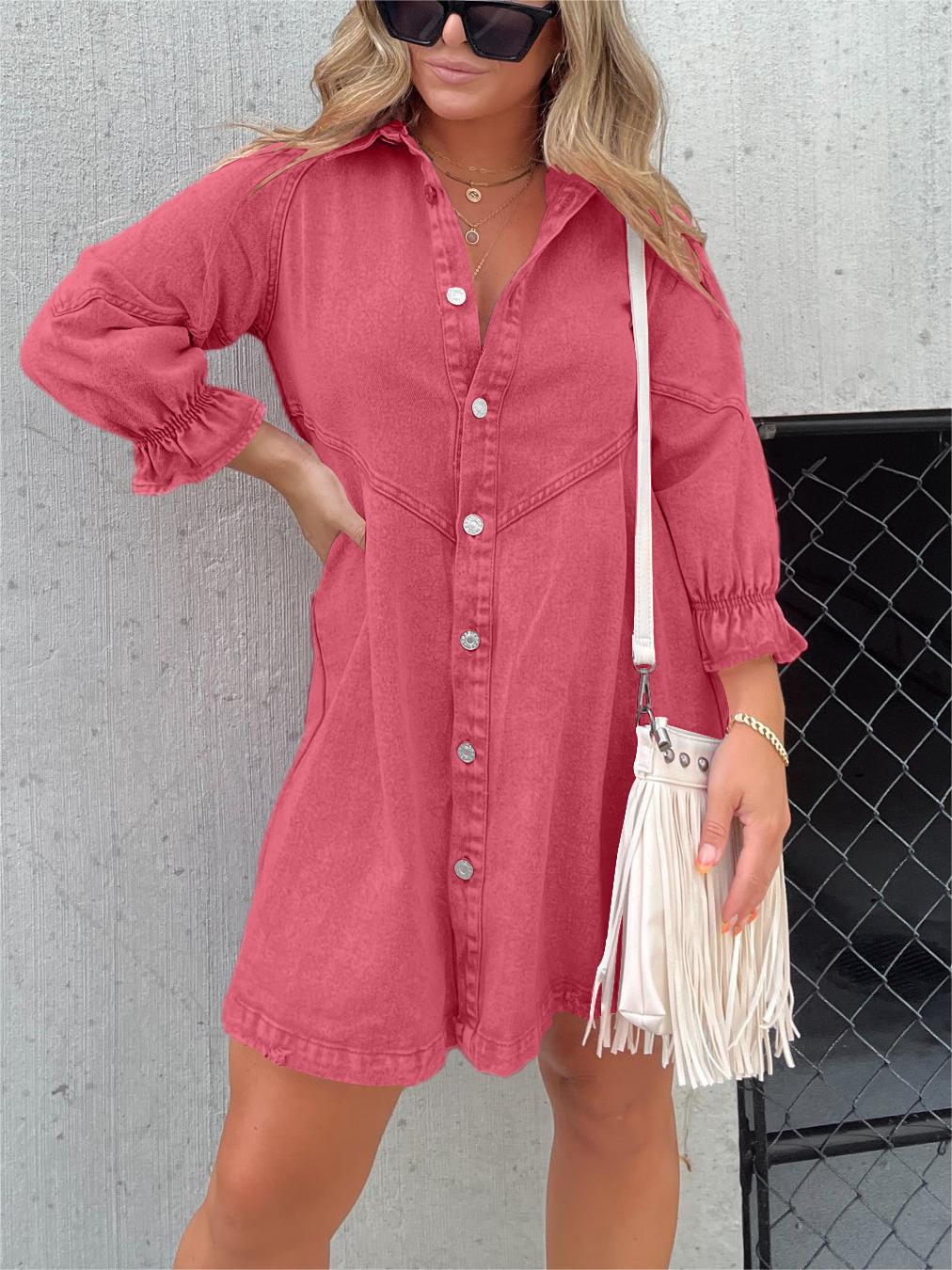 Women's Washed Denim Puff Sleeve Dress (Buy 2, Get Free Shipping)