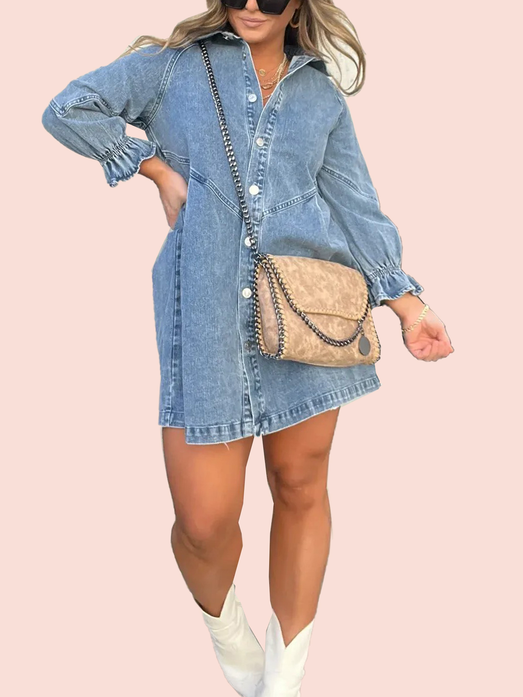 Women's Washed Denim Puff Sleeve Dress (Buy 2, Get Free Shipping)