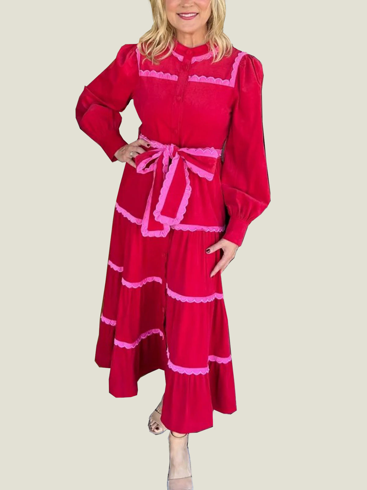 Women's Button Down Scalloped Tiered Corduroy Dress (Buy 2 Get Free Shipping)