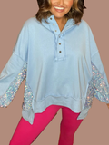 Women's Sequin Colorblock Henley Sweatshirt (Buy 2 Get Free Shipping)