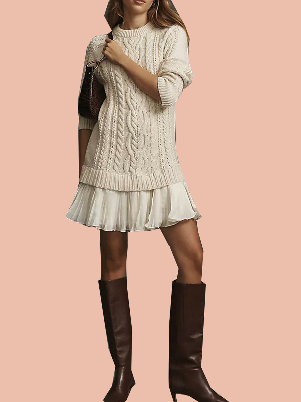 Women's Crewneck Cable Knit Sweater Mini Dress (Free Shipping on Orders of 2+)