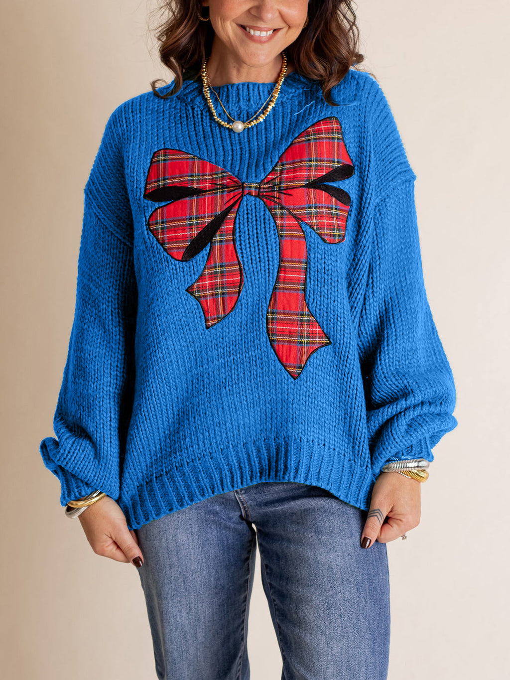 Women's Plaid Bow Sweater (Buy 2, Get Free Shipping)