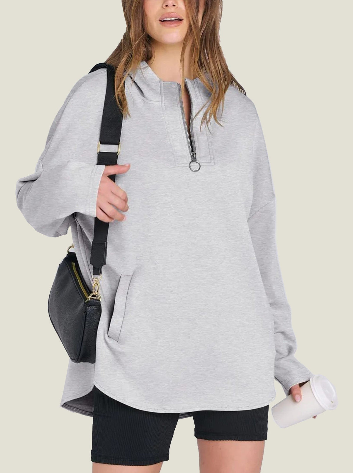 Women's Quarter Zip Oversized Tunic Hoodie (Buy 2 Get Free Shipping)
