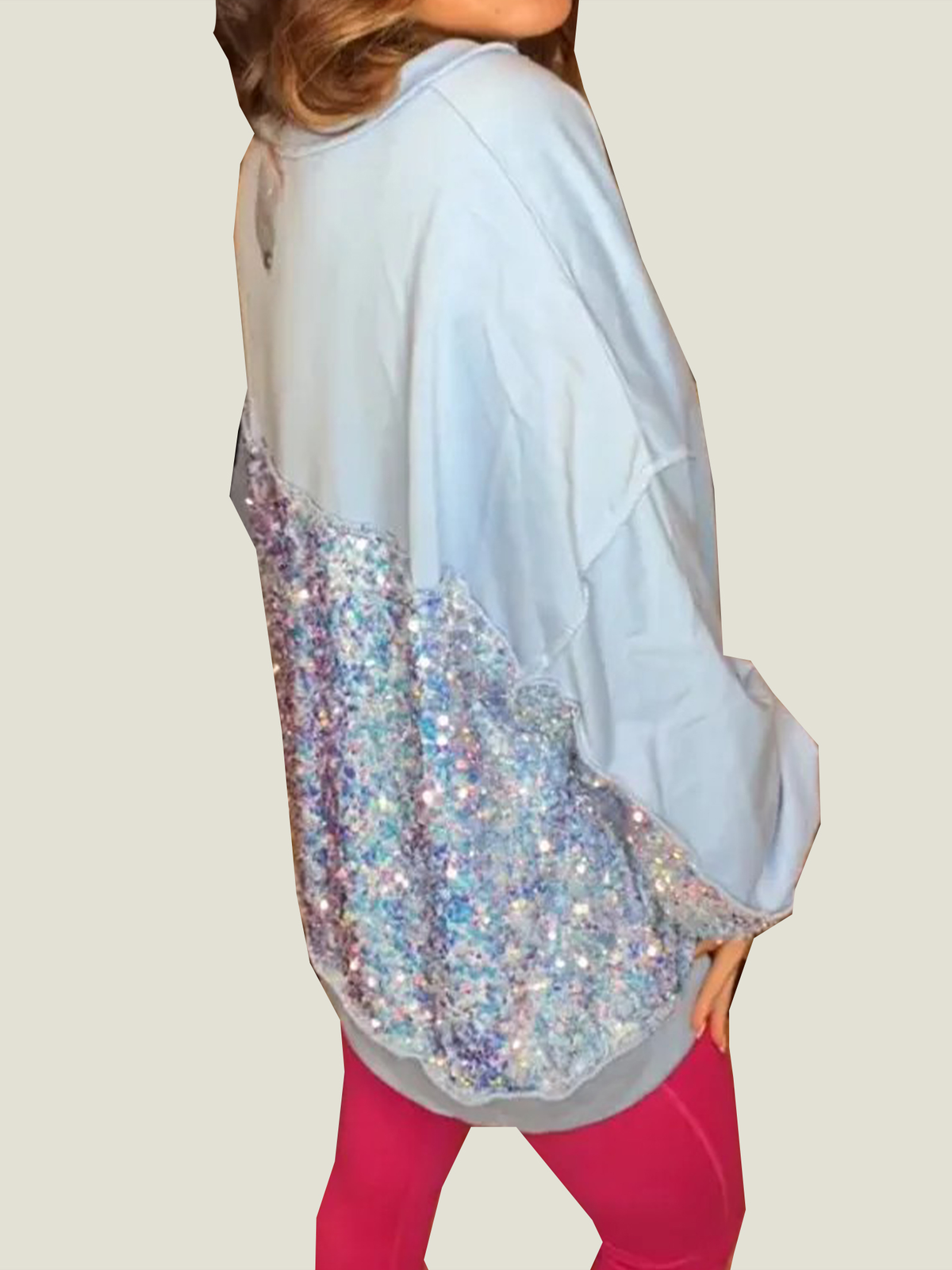 Women's Sequin Colorblock Henley Sweatshirt (Buy 2 Get Free Shipping)
