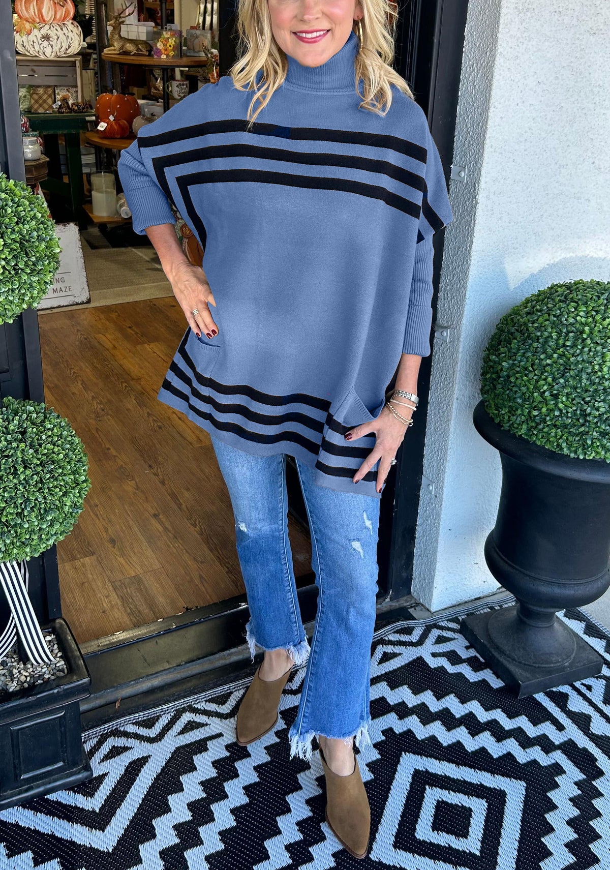 Women's High Neck Batwing Sleeve Striped Sweater (Buy 2 Get Free Shipping)