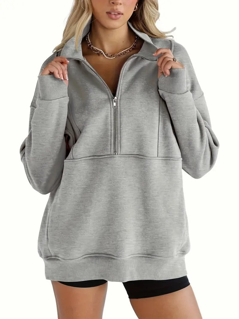 Women's Half Zip Oversized Sweatshirt with Pockets (Buy 2, Get Free Shipping)