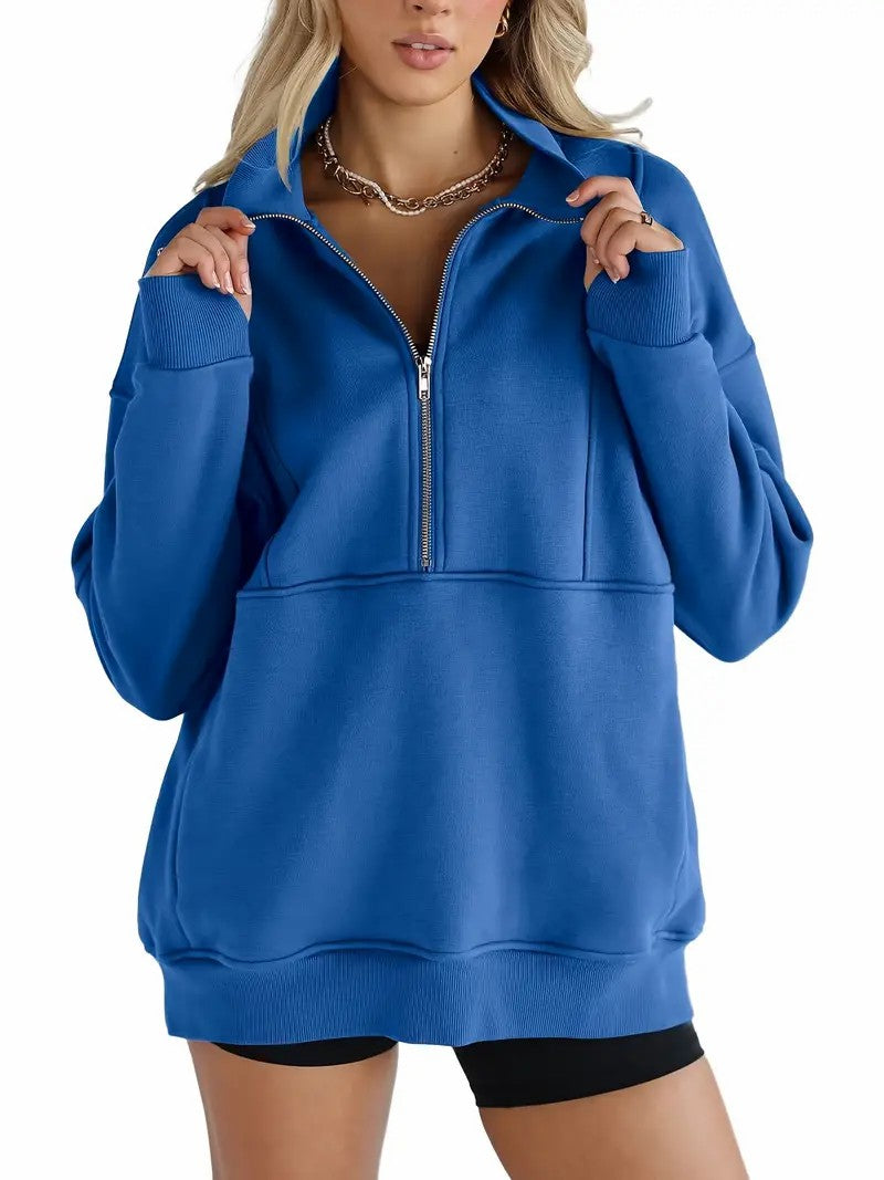Women's Half Zip Oversized Sweatshirt with Pockets (Buy 2, Get Free Shipping)