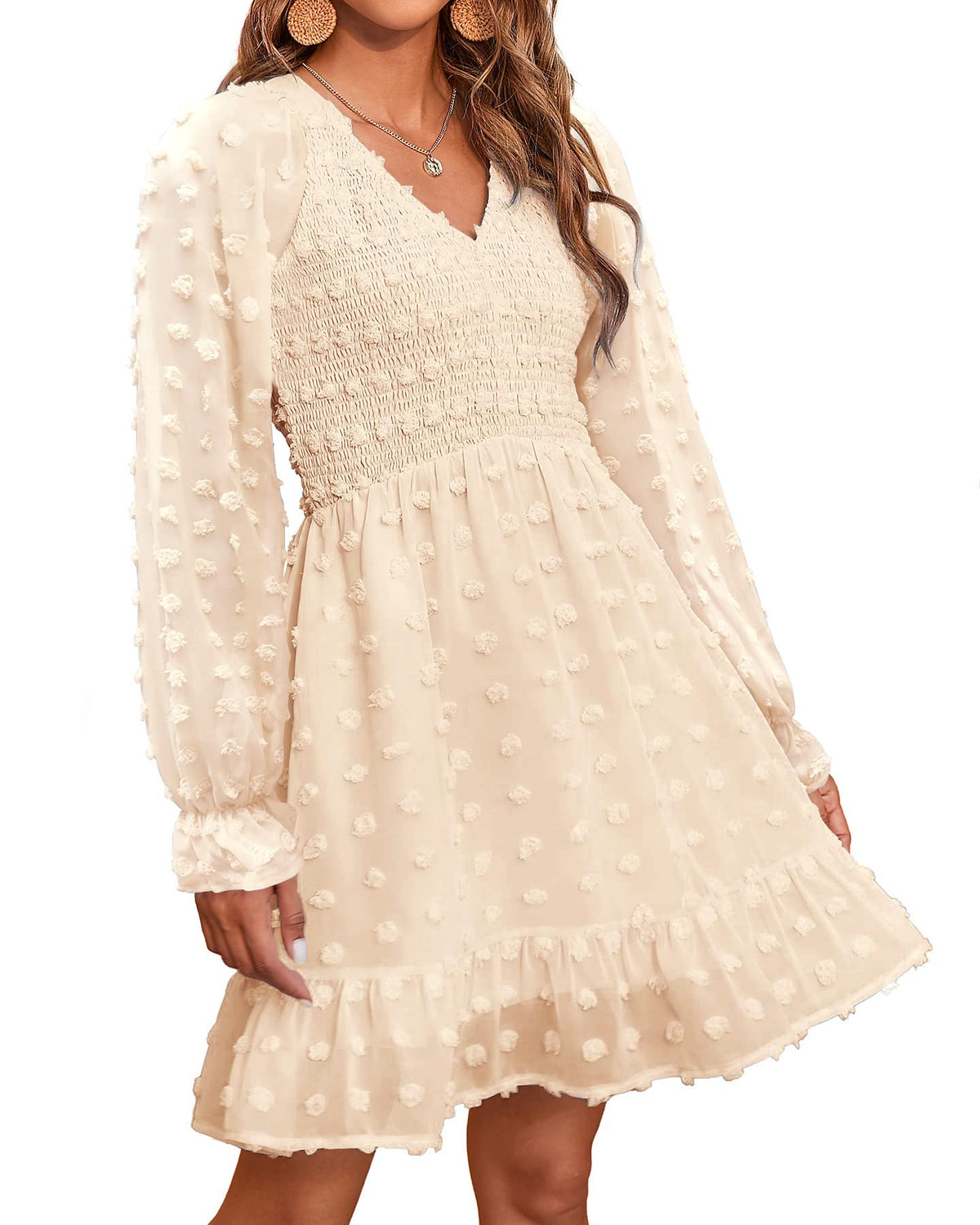Women's Spring V Neck Swiss Dot Chiffon Mini Dress (Buy 2 Get Free Shipping)