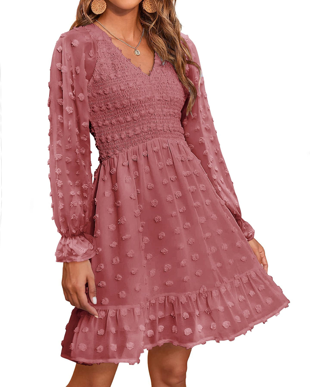 Women's Spring V Neck Swiss Dot Chiffon Mini Dress (Buy 2 Get Free Shipping)