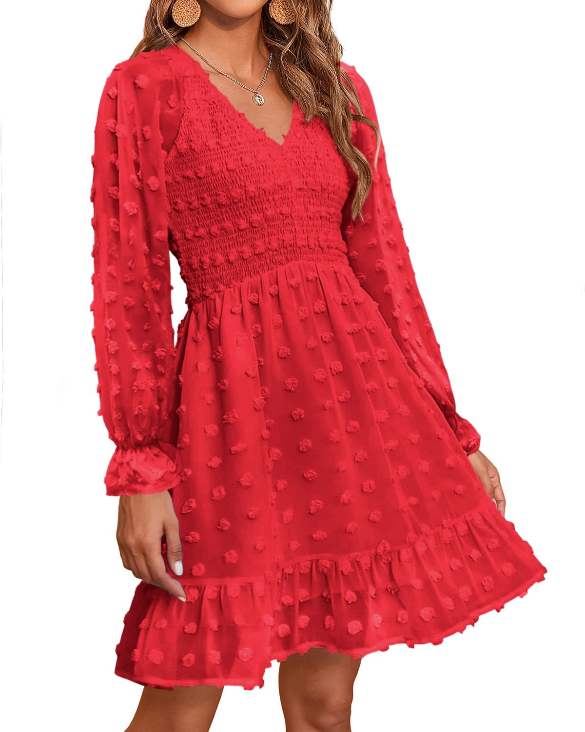 Women's Spring V Neck Swiss Dot Chiffon Mini Dress (Buy 2 Get Free Shipping)