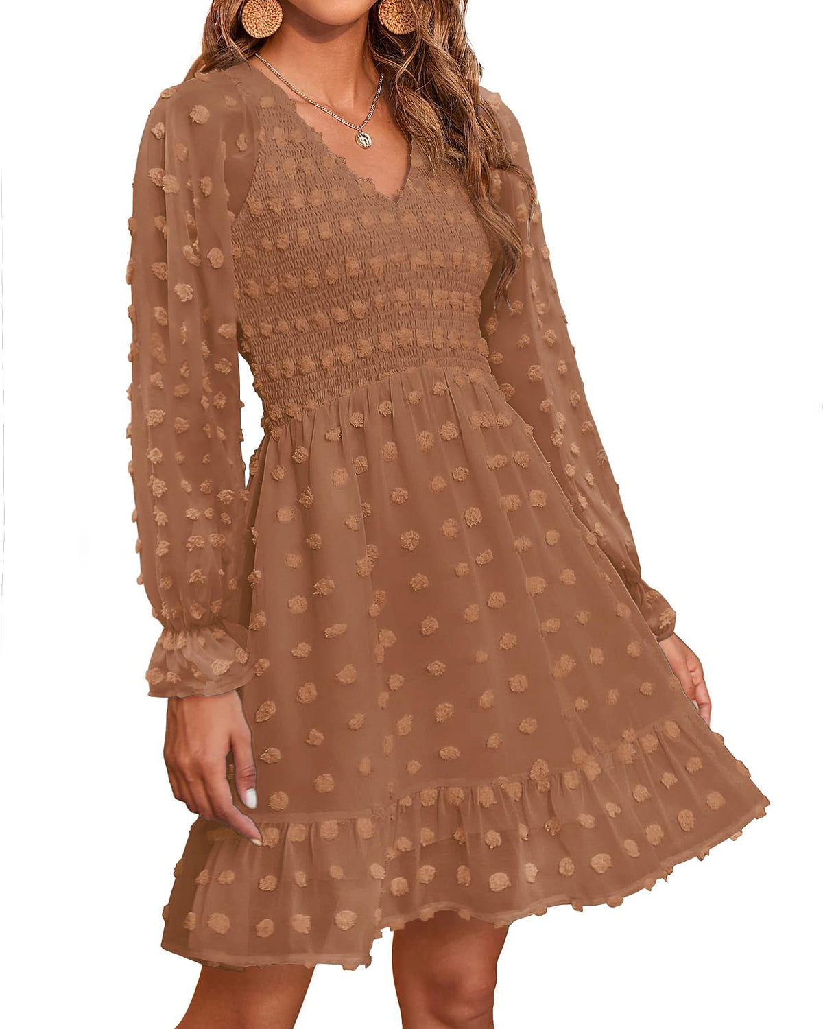 Women's Spring V Neck Swiss Dot Chiffon Mini Dress (Buy 2 Get Free Shipping)