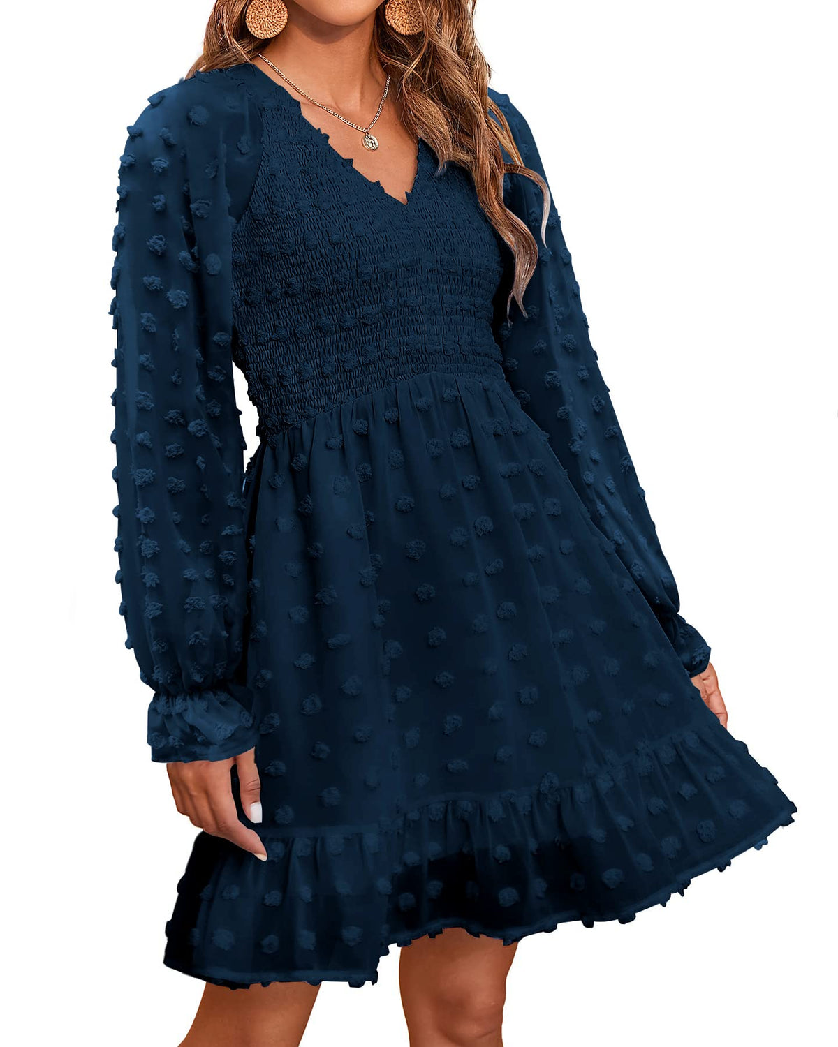 Women's Spring V Neck Swiss Dot Chiffon Mini Dress (Buy 2 Get Free Shipping)