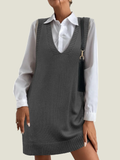 Women's V-Neck Sweater Vest Dress with Pockets (Buy 2, Get Free Shipping)