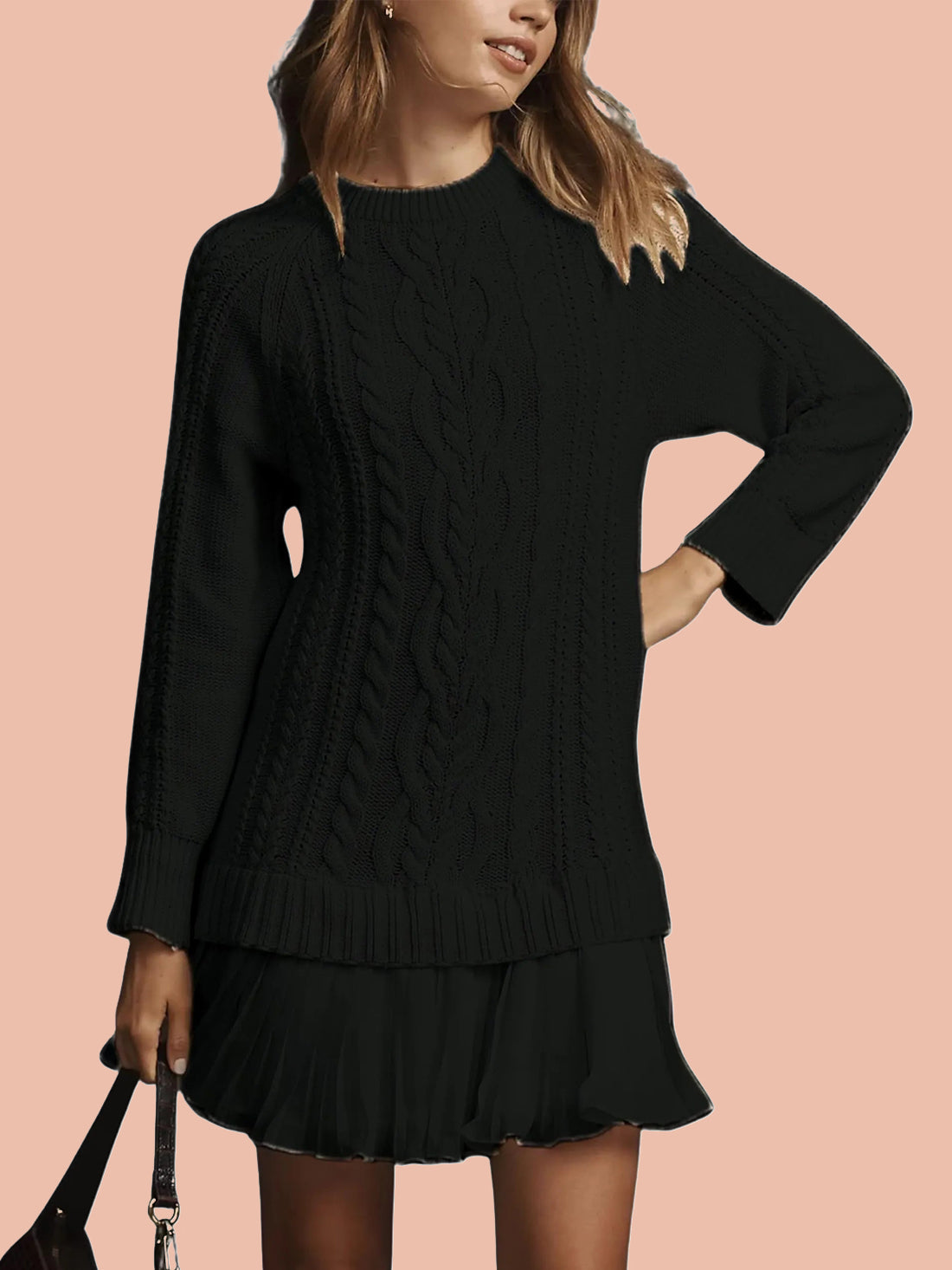 Women's Crewneck Cable Knit Sweater Mini Dress (Free Shipping on Orders of 2+)