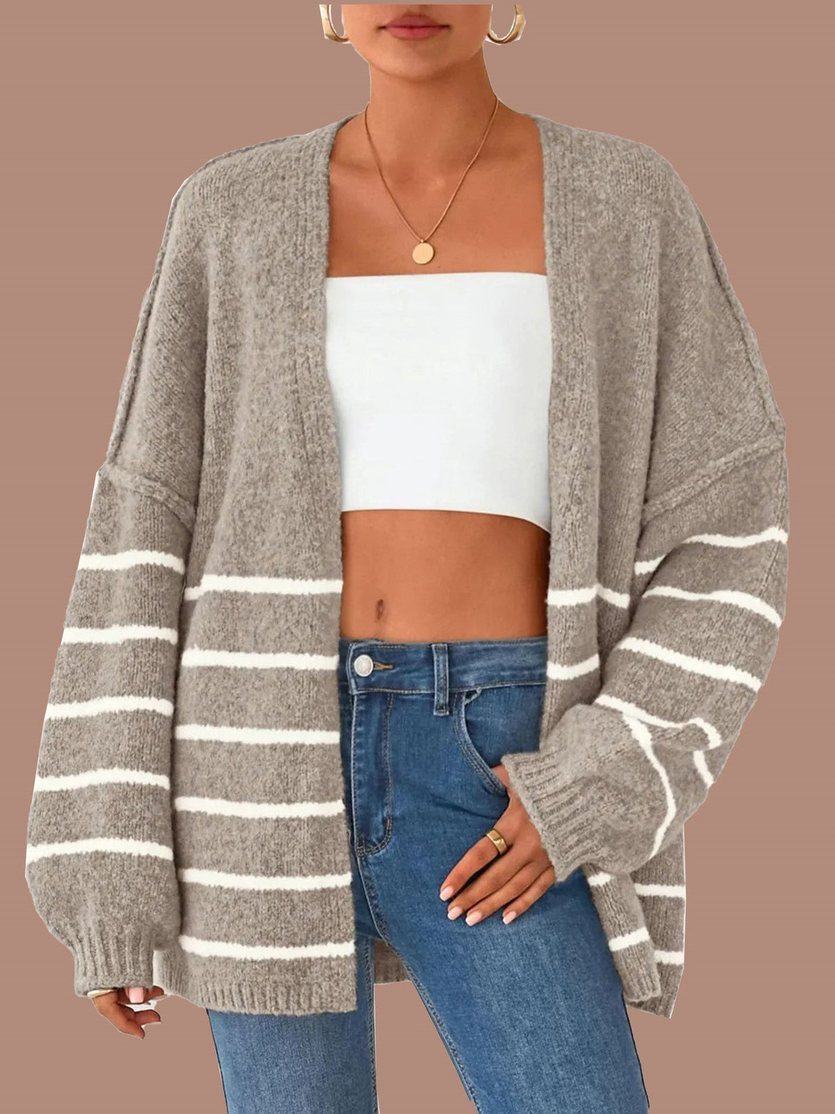 Women's Oversized Balloon Sleeve Striped Cardigan (Free Shipping on Orders of 2+)