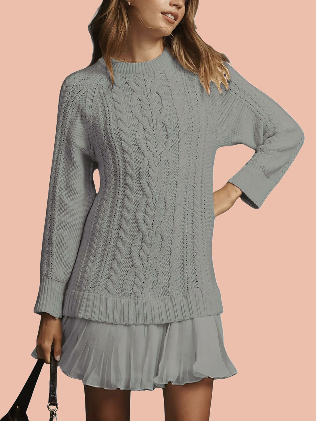 Women's Crewneck Cable Knit Sweater Mini Dress (Free Shipping on Orders of 2+)