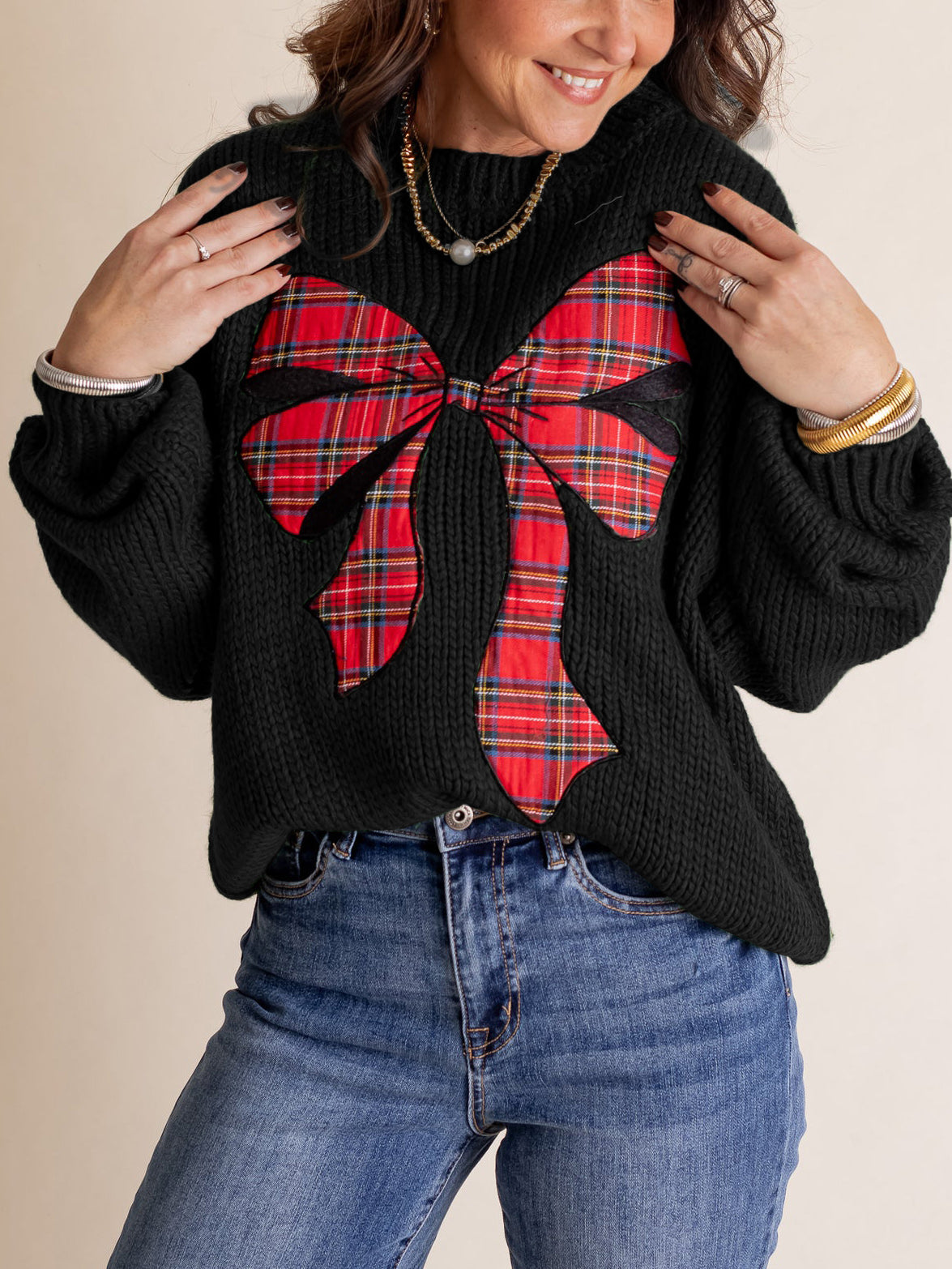 Women's Plaid Bow Sweater (Buy 2, Get Free Shipping)