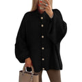 Women's Winter Button Down Cardigan Sweater, Mock Neck, Lantern Long Sleeve, Chunky Knit Jacket, Trendy Outerwear