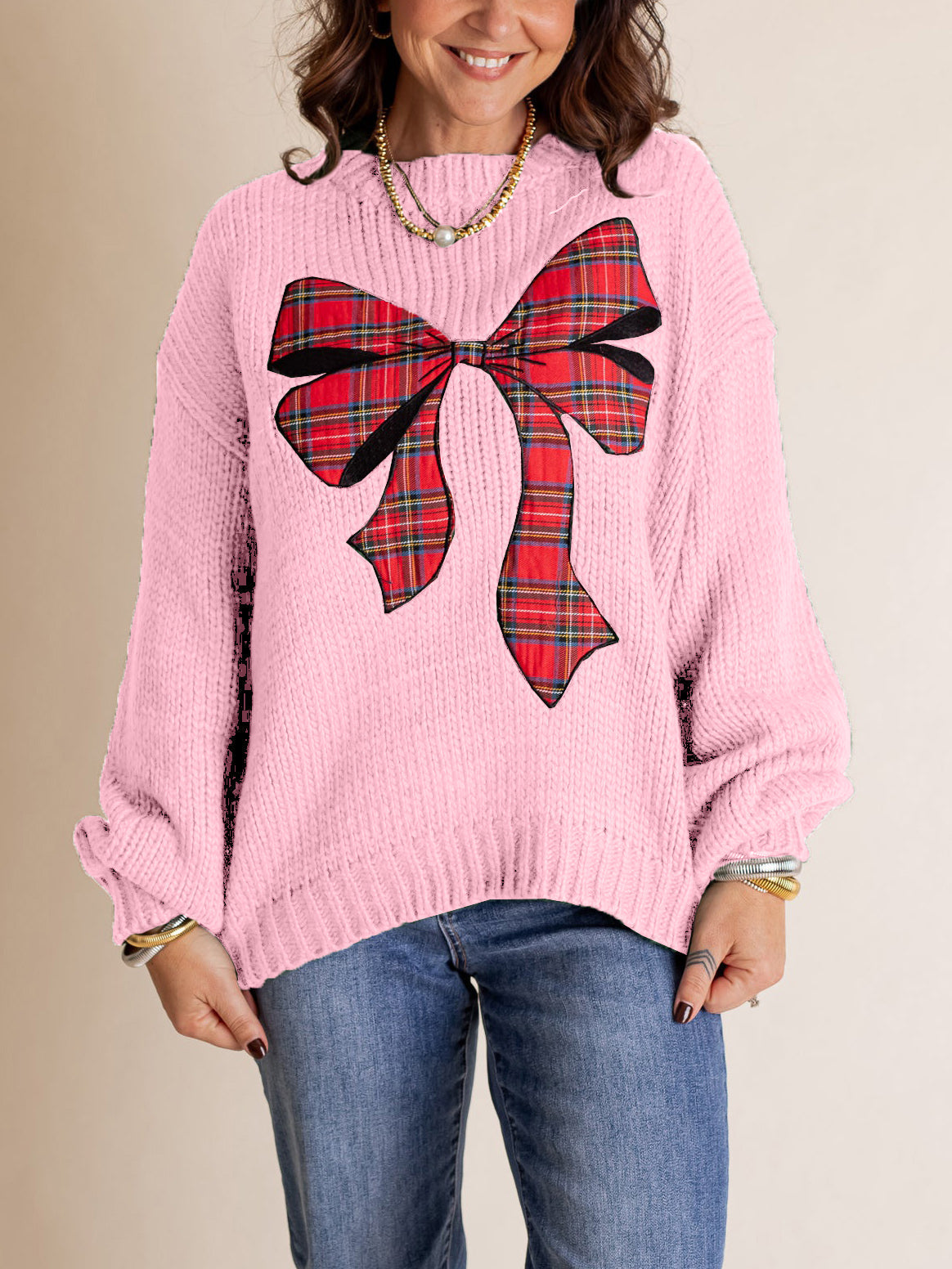 Women's Plaid Bow Sweater (Buy 2, Get Free Shipping)