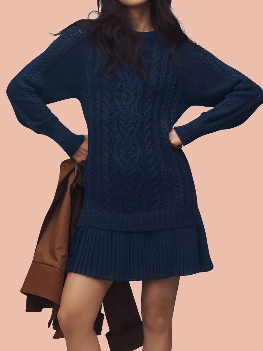 Women's Crewneck Cable Knit Sweater Mini Dress (Free Shipping on Orders of 2+)