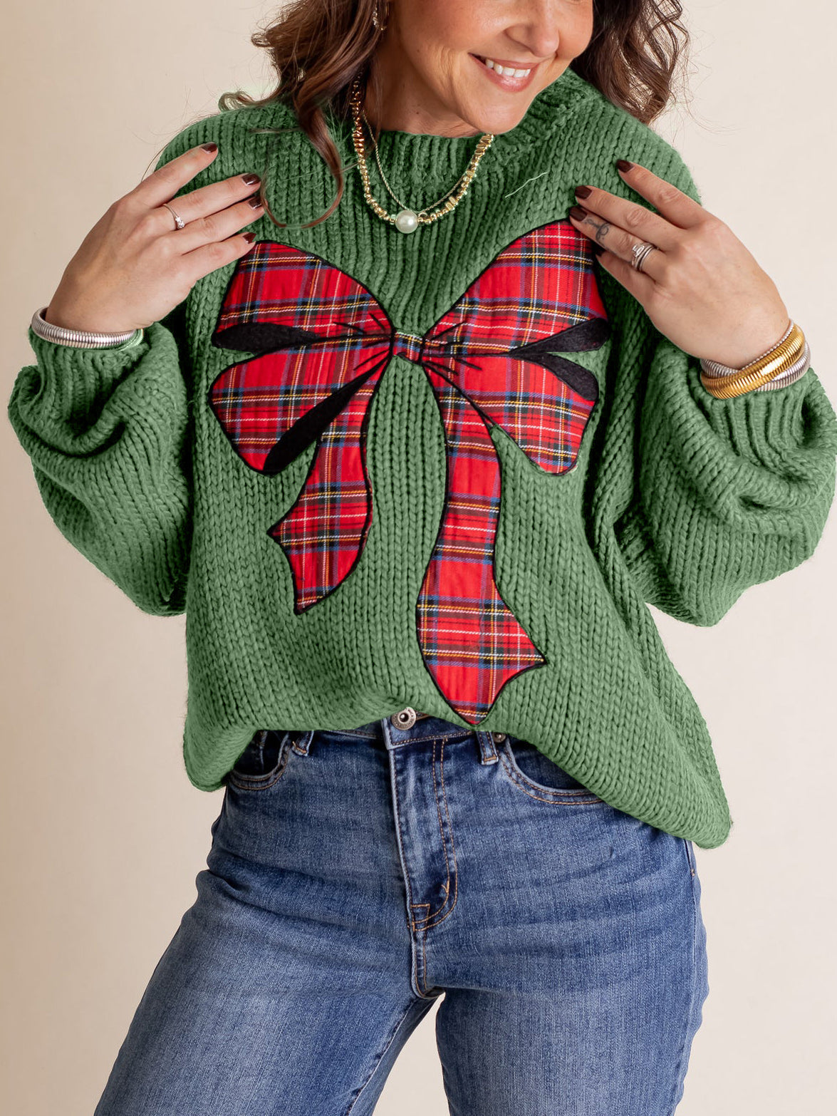 Women's Plaid Bow Sweater (Buy 2, Get Free Shipping)