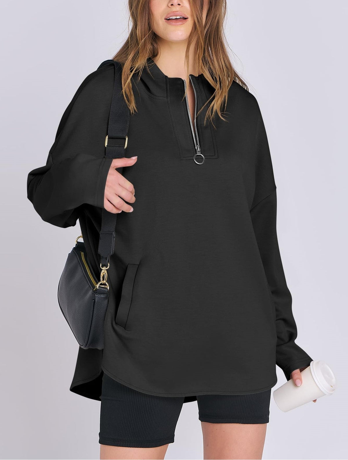 Women's Quarter Zip Oversized Tunic Hoodie (Buy 2 Get Free Shipping)