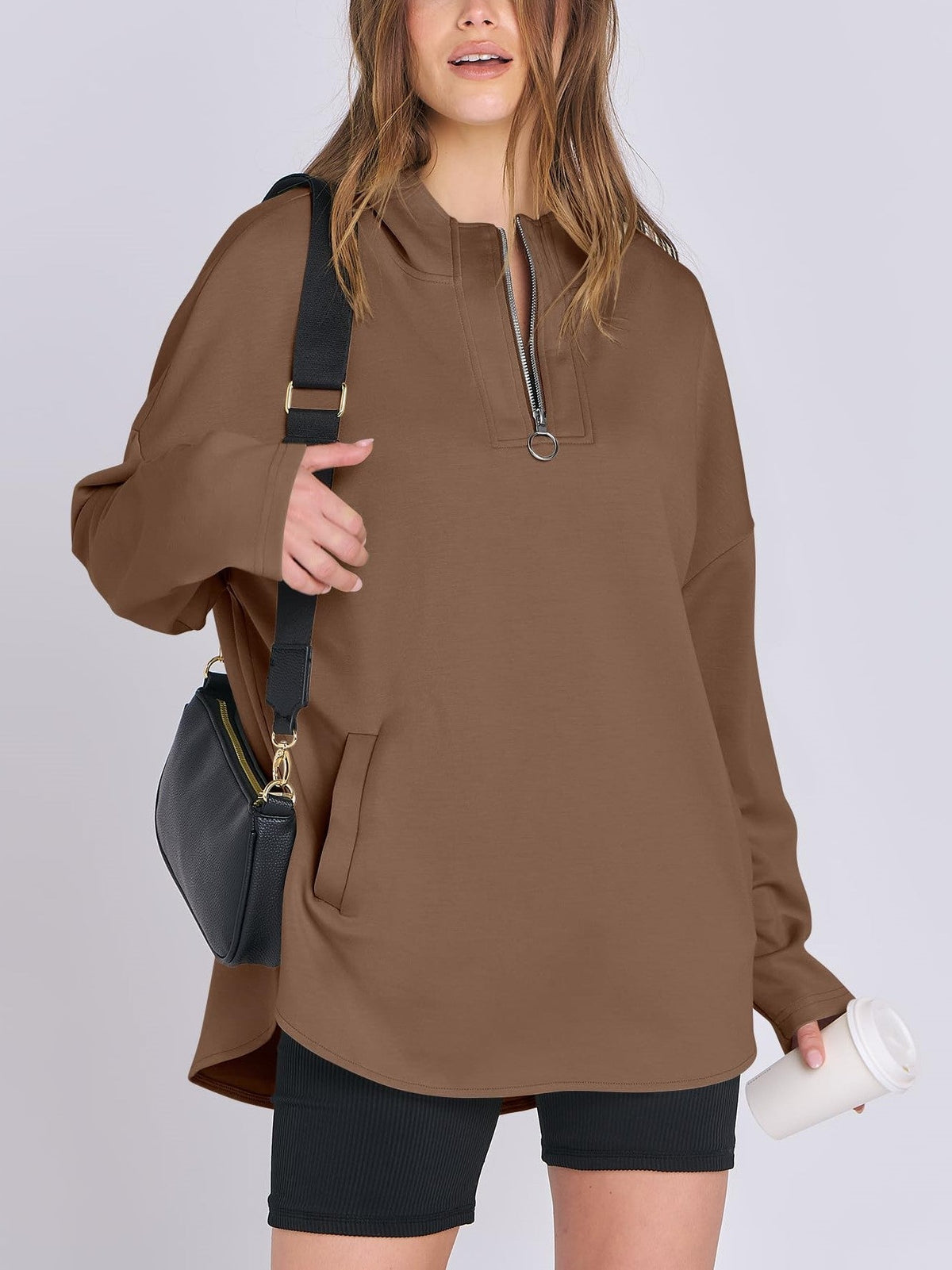 Women's Quarter Zip Oversized Tunic Hoodie (Buy 2 Get Free Shipping)