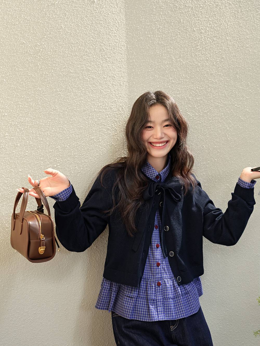 Blue Plaid Ruffle Blouse