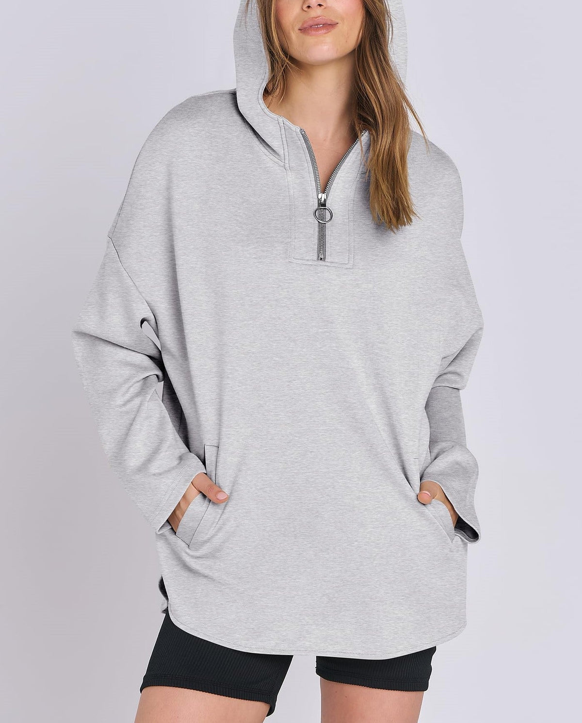 Women's Quarter Zip Oversized Tunic Hoodie (Buy 2 Get Free Shipping)