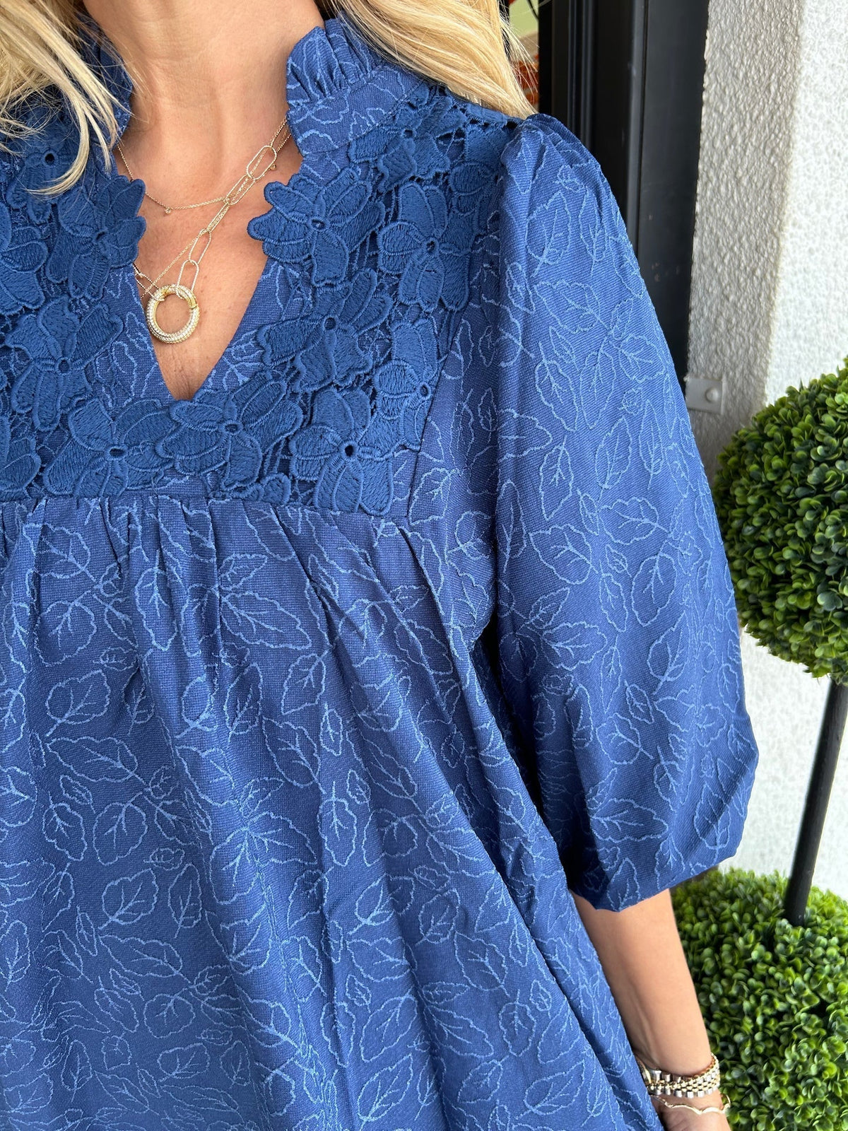 Women's Puff Sleeve Leaf Jacquard Mini Dress (Buy 2, Get Free Shipping)