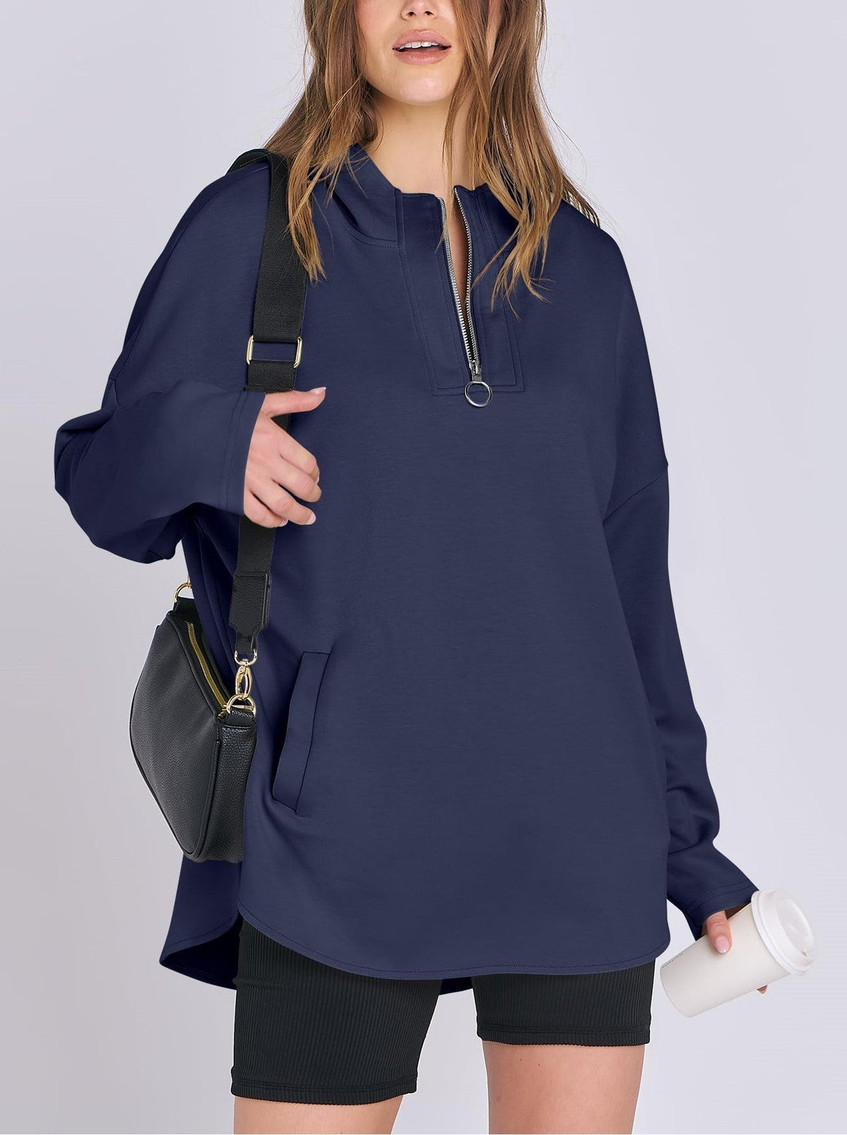 Women's Quarter Zip Oversized Tunic Hoodie (Buy 2 Get Free Shipping)