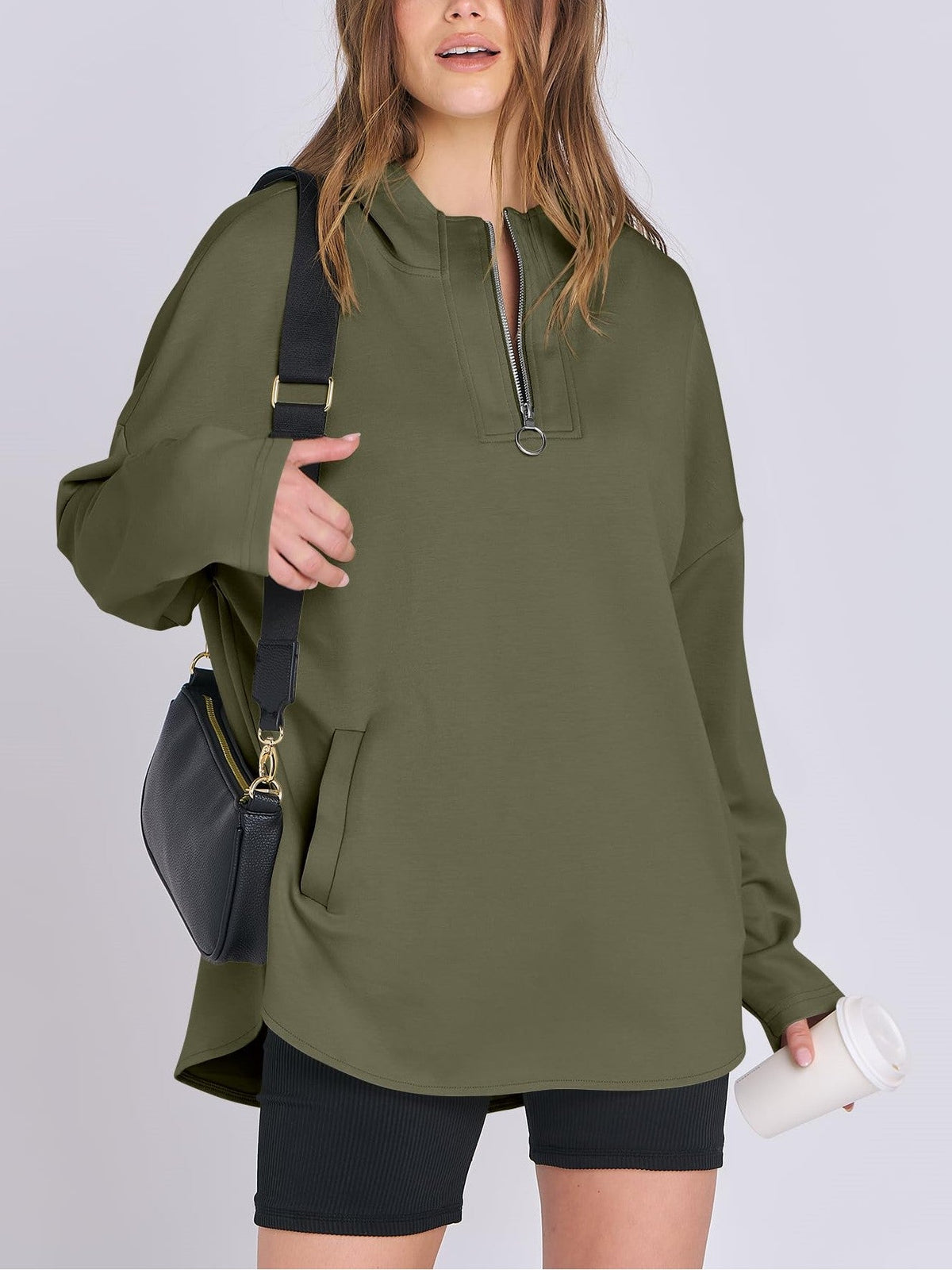 Women's Quarter Zip Oversized Tunic Hoodie (Buy 2 Get Free Shipping)