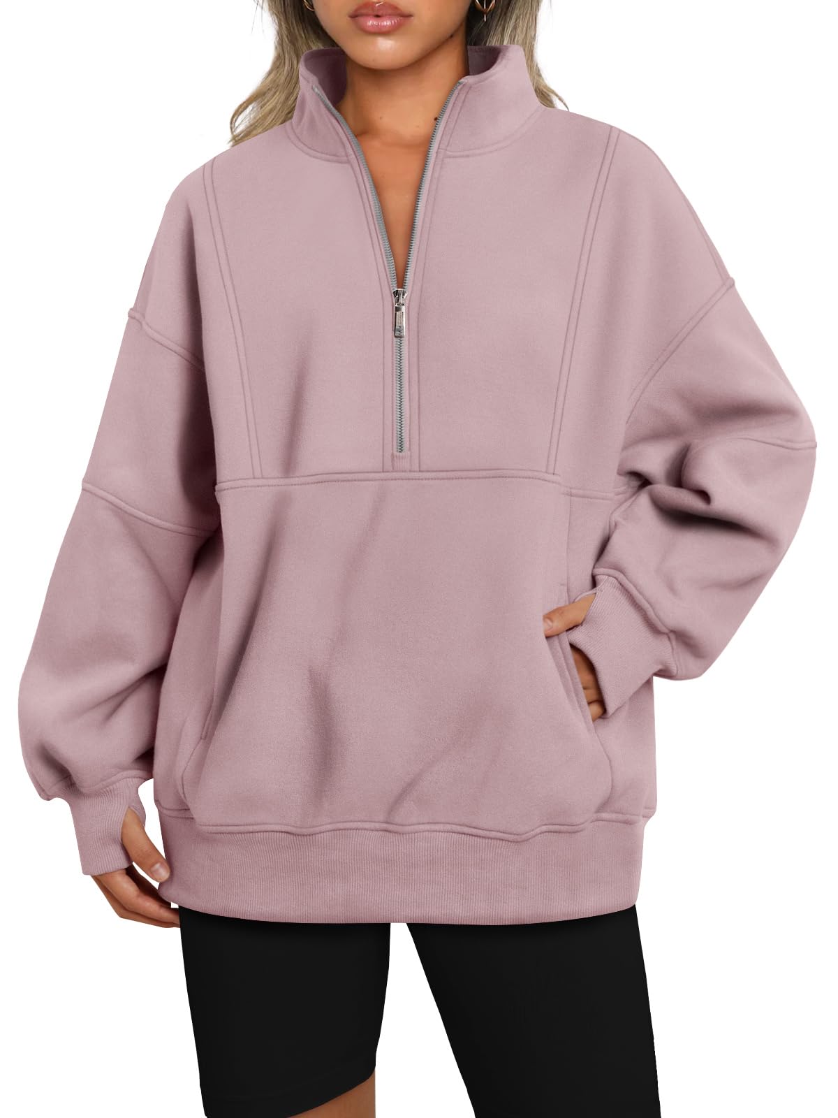Women's Half Zip Oversized Sweatshirt with Pockets (Buy 2, Get Free Shipping)