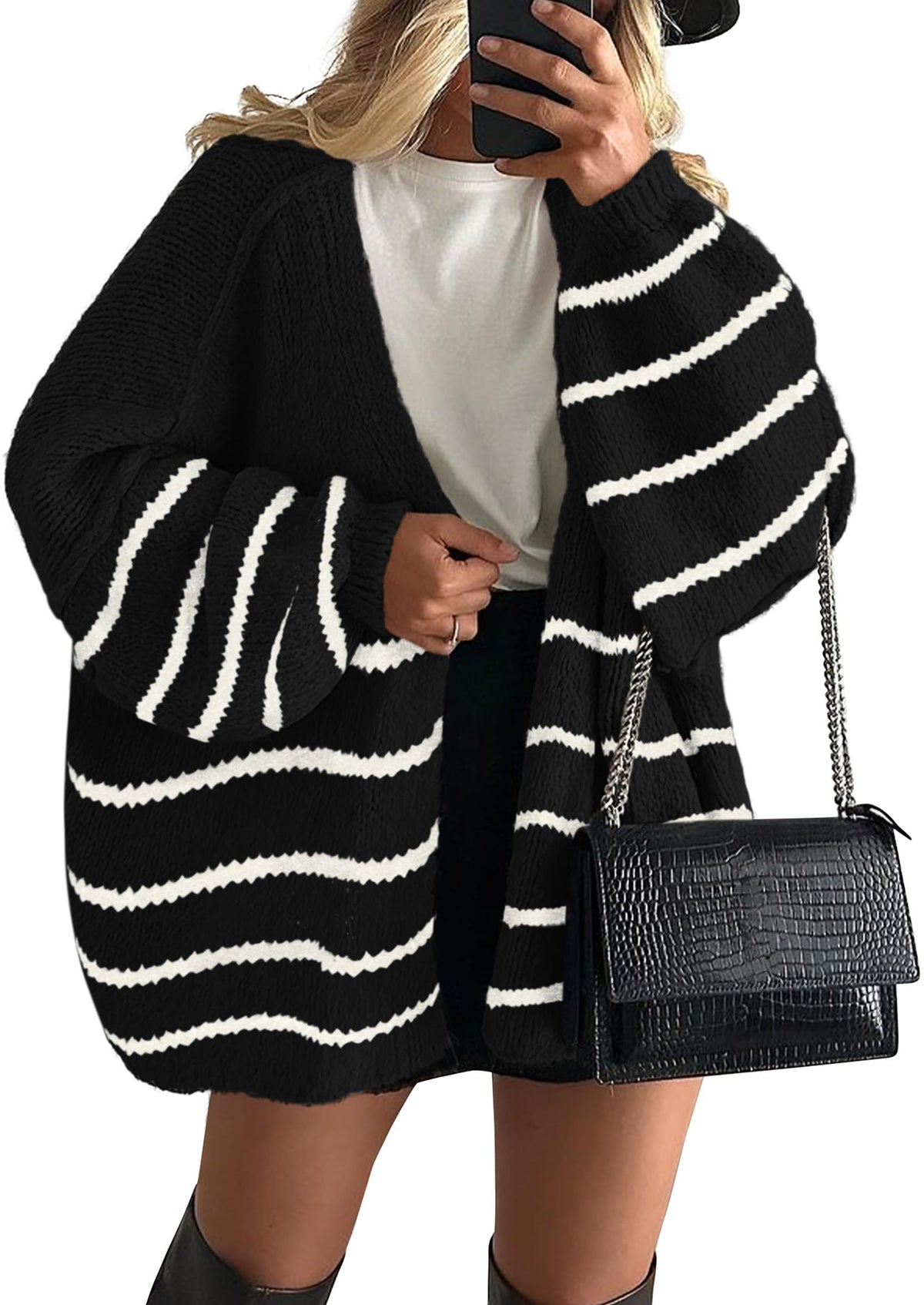 Women's Oversized Balloon Sleeve Striped Cardigan (Free Shipping on Orders of 2+)