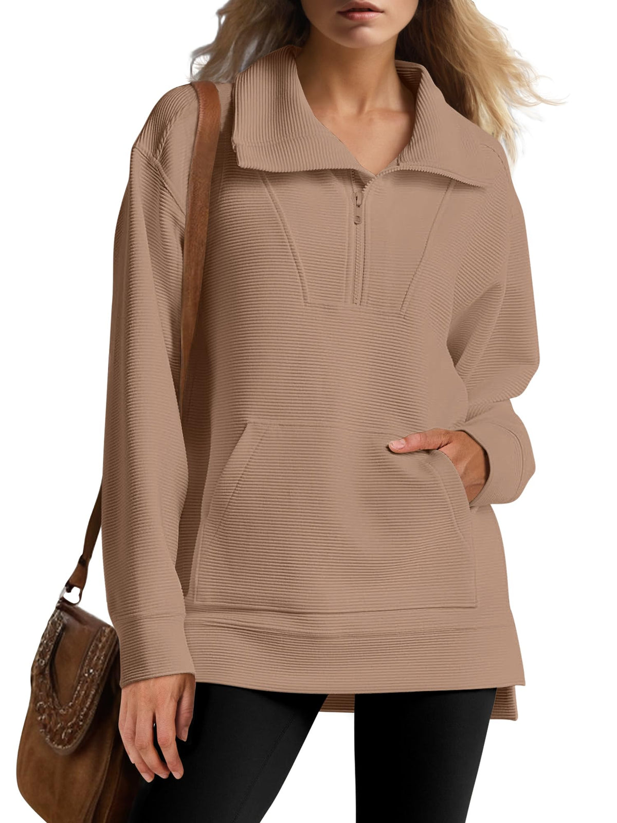 Women's Quarter Zip Oversized Knit Pullover (Buy 2, Get Free Shipping)