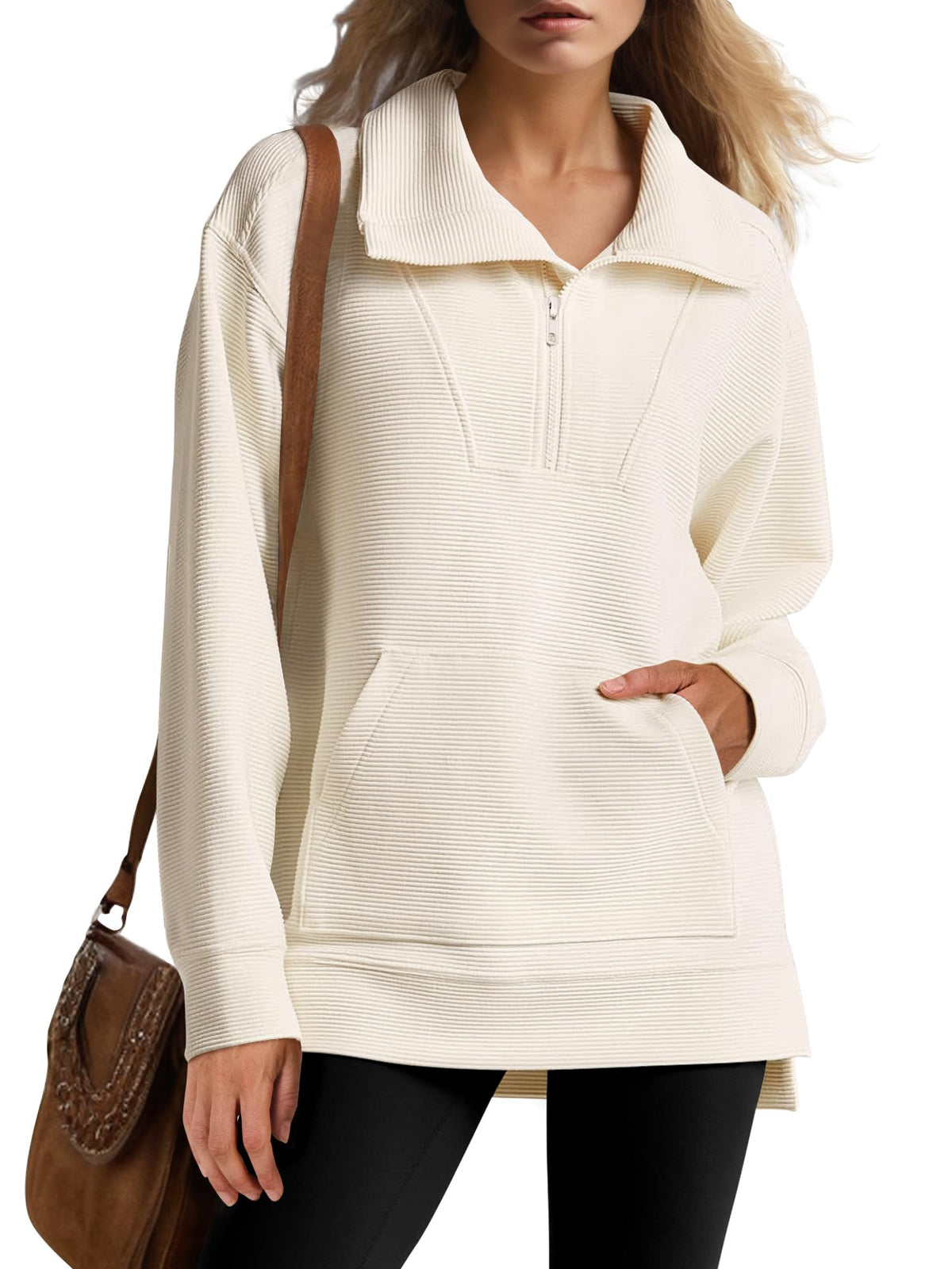 Women's Quarter Zip Oversized Knit Pullover (Buy 2, Get Free Shipping)