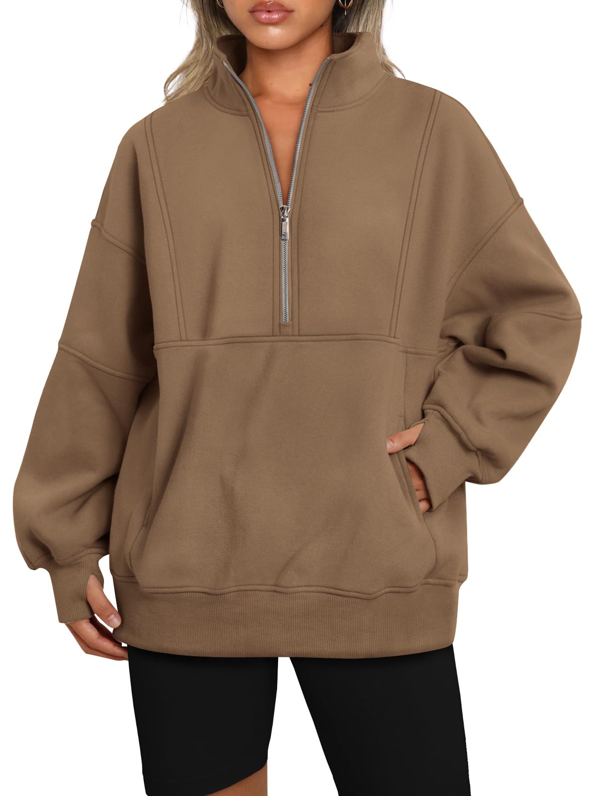 Women's Half Zip Oversized Sweatshirt with Pockets (Buy 2, Get Free Shipping)