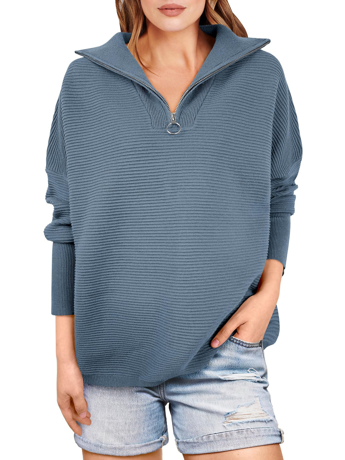 Women's Quarter Zip Rib Knit Cozy Pullover Sweater (Buy 2, Get Free Shipping)