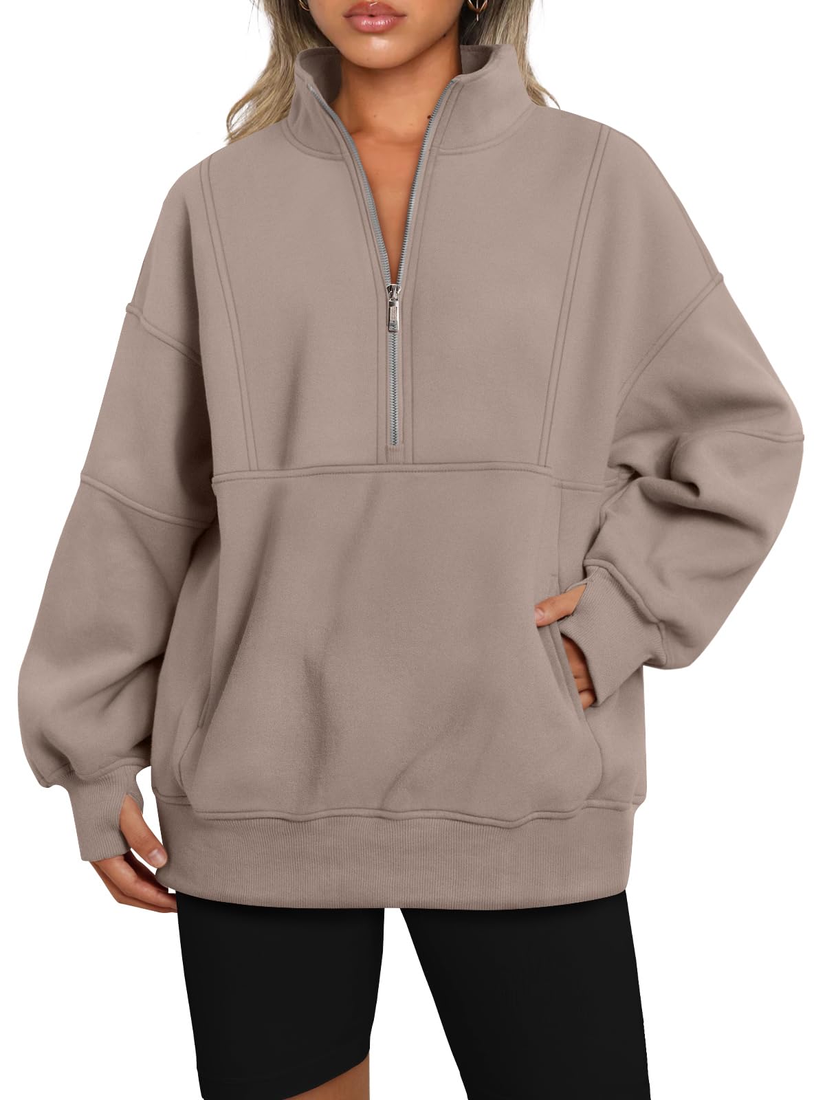 Women's Half Zip Oversized Sweatshirt with Pockets (Buy 2, Get Free Shipping)